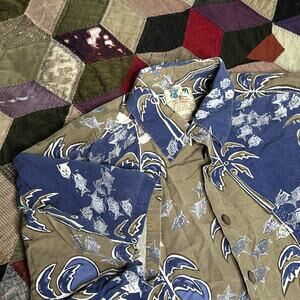 Kahala John Severson Fish Palm Trees Brown Hawaiian Shirt Men’s X-Large Rare VTG